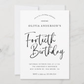 Invitation Fête du 40e anniversaire | Typographie noir et bla (Devant)