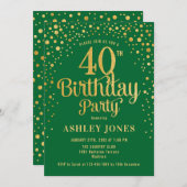 Invitation Fête du 40e anniversaire - Vert & Or (Devant / Derrière)