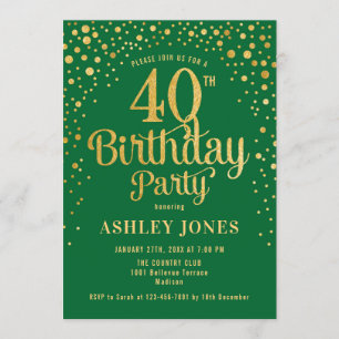 Invitation Fête du 40e anniversaire - Vert & Or
