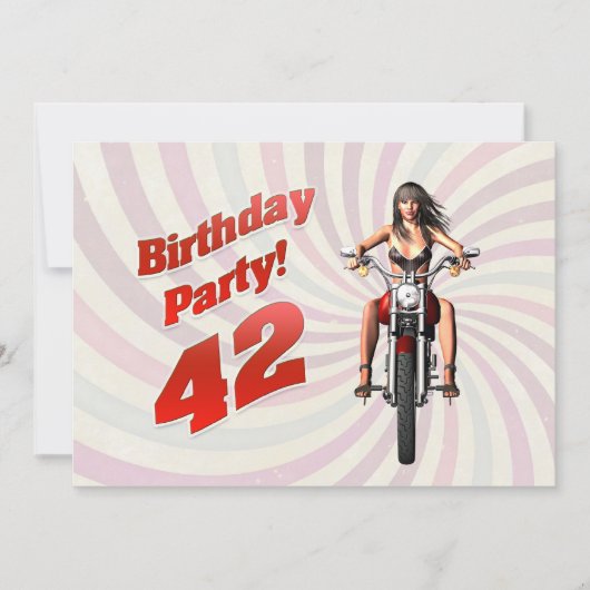 Invitation Fête du 42e anniversaire avec une fille sur une mo (Devant)