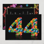 Invitation Fête du 44e anniversaire, avec bulles et balles (Devant / Derrière)