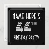 Invitation Fête du 44e anniversaire : Style Art Déco avec nom (Devant / Derrière)