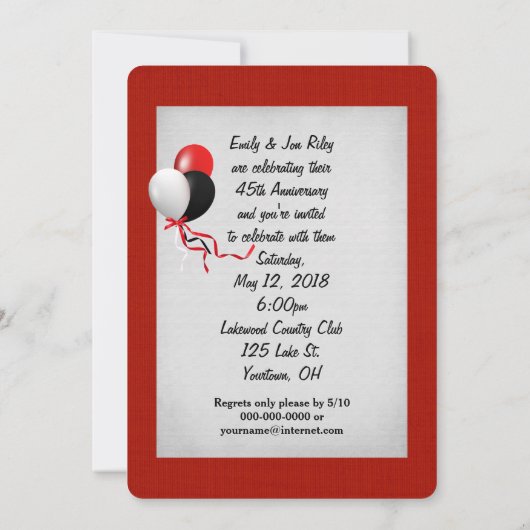 Invitation Fête du 45e anniversaire de mariage (Dos)