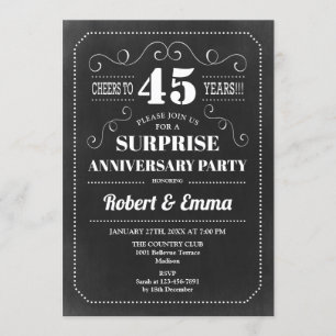 Invitation Fête du 45e anniversaire de Surprise - Chalkboard