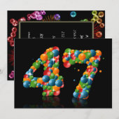 Invitation Fête du 47e anniversaire, avec bulles et balles (Devant / Derrière)