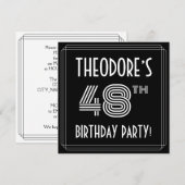 Invitation Fête du 48e anniversaire : Art Déco Style avec nom (Devant / Derrière)
