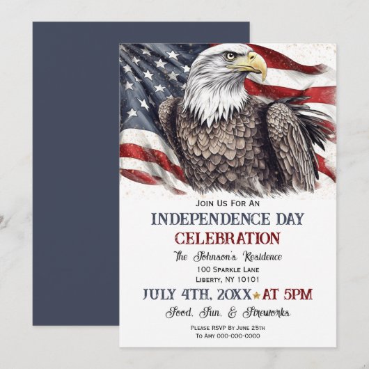 Invitation Fête du 4 juillet à l'aquarelle (Devant / Derrière)