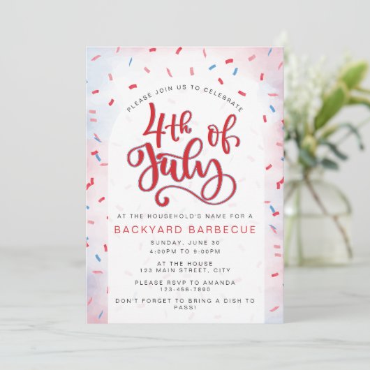 Invitation Fête du 4 juillet aquarelle rouge et bleu (Debout devant)