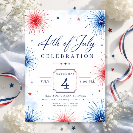 Invitation Fête du 4 juillet avec feu d'artifice