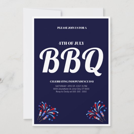 Invitation Fête du 4 juillet avec feu d'artifice et BBQ (Devant)