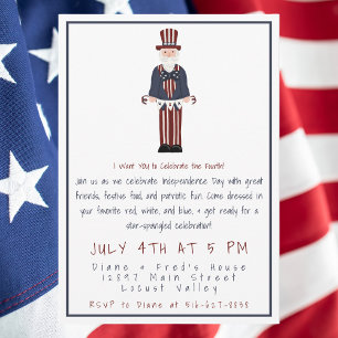 Invitation Fête du 4 juillet avec l'oncle Sam Patriotique