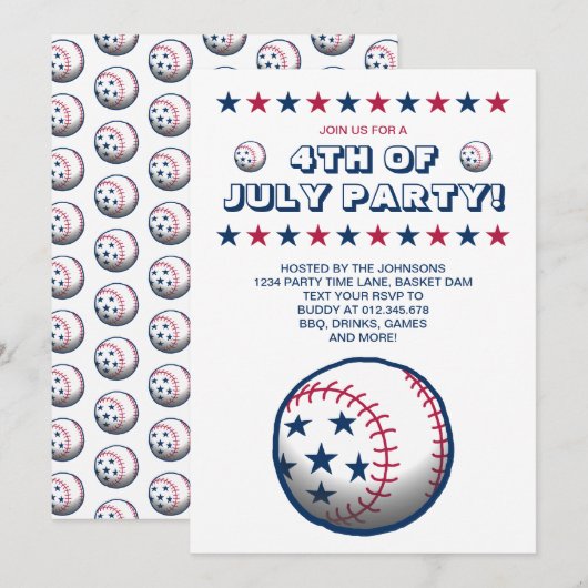Invitation Fête du 4 juillet Baseball (Devant / Derrière)