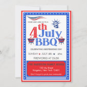 Invitation Fête du 4 juillet BBQ Celebration Rouge Blanc Bleu (Devant)