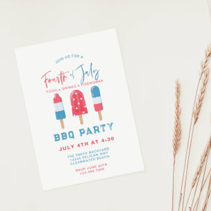 Invitation Fête du 4 juillet BBQ Jardin Rouge Blanc Bleu