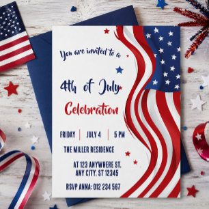 Invitation Fête du 4 juillet Drapeau américain rouge blanc bl