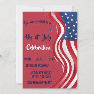 Invitation Fête du 4 juillet Drapeau américain rouge blanc bl