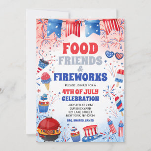 Invitation Fête du 4 juillet : Nourriture, Amis et Feux d'Art
