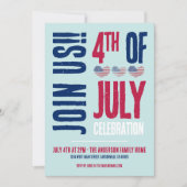 Invitation Fête du 4 juillet Rouge Blanc Bleu (Devant)