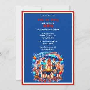Invitation Fête du 4 juillet Rouge Blanc Bleu