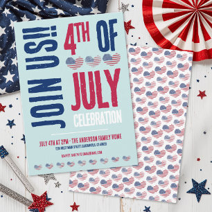 Invitation Fête du 4 juillet rouge blanc bleu patriotique