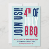 Invitation Fête du 4 juillet Rouge Blanc Bleu Patriotique (Devant)