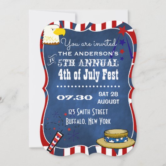 Invitation Fête du 4 juillet Tableau de fête (Devant)