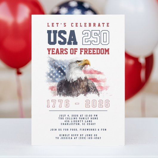 Invitation Fête du 4 juillet USA 250e anniversaire de l'Améri