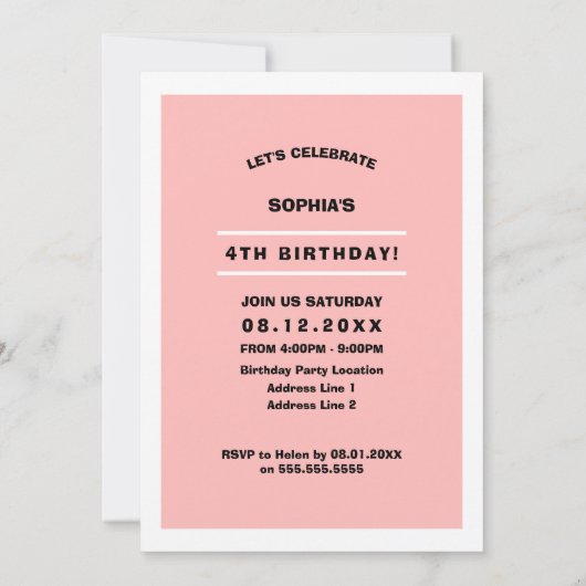 Invitation Fête du 4e anniversaire | Cute Kitty & Mice Custom (Dos)