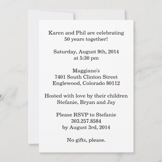 Invitation Fête du 50e anniversaire (Dos)