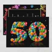 Invitation Fête du 50e anniversaire, avec bulles et balles (Devant / Derrière)