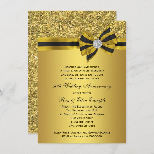 Invitation Fête du 50e anniversaire avec un élégant arc doré (Devant / Derrière)
