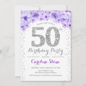 Invitation Fête du 50e anniversaire - Blanc Silver violet (Devant)