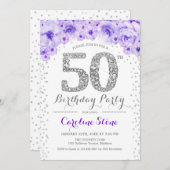 Invitation Fête du 50e anniversaire - Blanc Silver violet (Devant / Derrière)