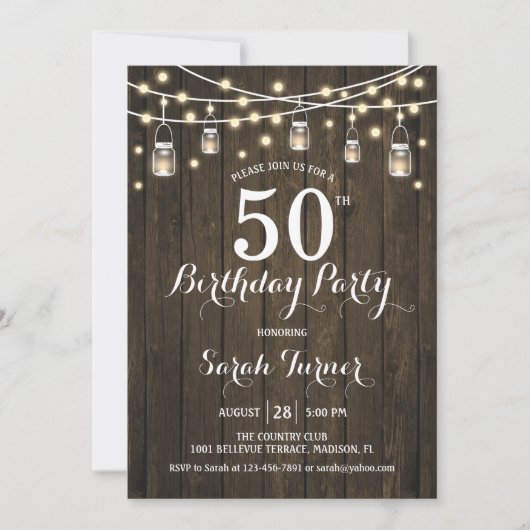 Invitation Fête du 50e anniversaire - Bois rustique (Devant)