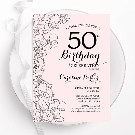 Invitation Fête du 50e anniversaire de Blush Pink