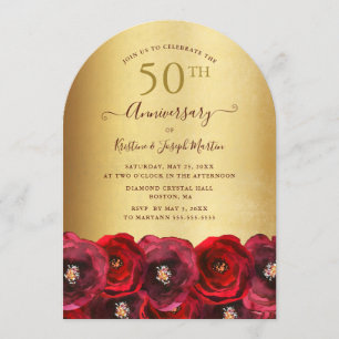 Invitation Fête du 50e anniversaire de mariage Arch Red Rose