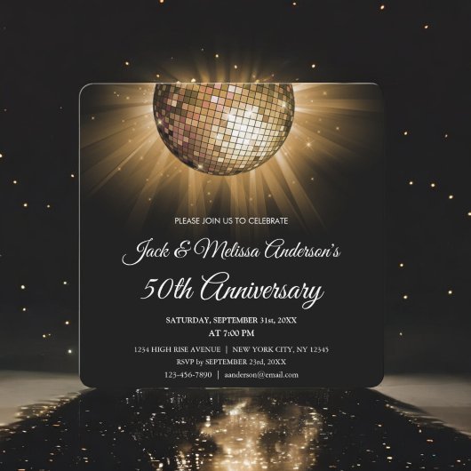 Invitation Fête du 50e anniversaire de mariage Boule disco or