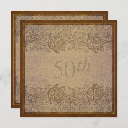 Invitation Fête du 50e anniversaire de mariage Fleurs dorées (Devant / Derrière)