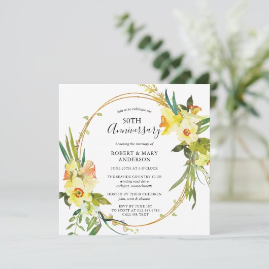 Invitation Fête du 50e anniversaire de mariage Jonquille jaun (Debout devant)