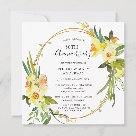 Invitation Fête du 50e anniversaire de mariage Jonquille jaun (Devant)