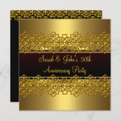 Invitation Fête du 50e Anniversaire de Mariage Noir Broderie (Devant / Derrière)