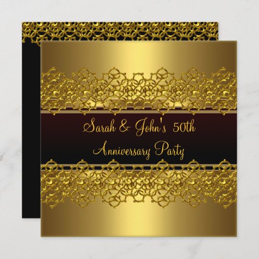 Invitation Fête du 50e Anniversaire de Mariage Noir Broderie (Devant / Derrière)