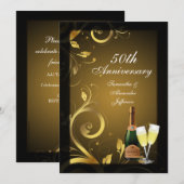 Invitation Fête du 50e anniversaire de mariage noir et or ric (Devant / Derrière)