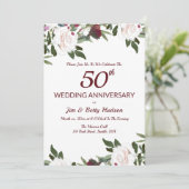 Invitation Fête du 50e Anniversaire de Mariage Roses Blanches (Debout devant)