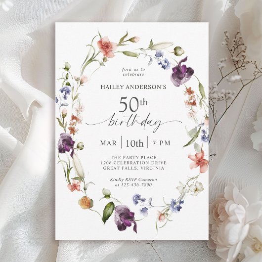 Invitation Fête du 50e anniversaire des femmes fleurs sauvage