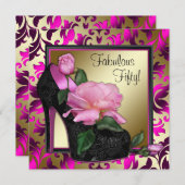 Invitation Fête du 50e anniversaire des femmes rose chaud (Devant / Derrière)