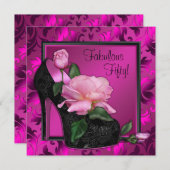 Invitation Fête du 50e anniversaire des femmes rose chaud (Devant / Derrière)