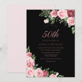 Invitation Fête du 50e anniversaire des femmes roses noires e (Devant / Derrière)