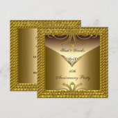 Invitation Fête du 50e anniversaire Elegant Gold Art Déco (Devant / Derrière)