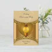 Invitation Fête du 50e Anniversaire Élégant Or Cœur Doré (Debout devant)